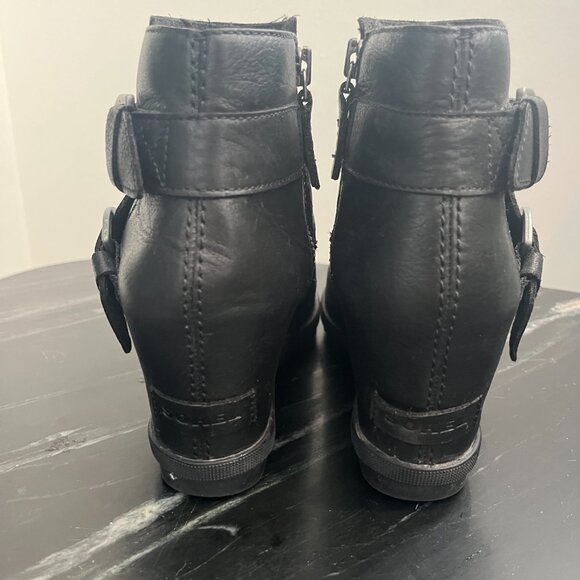 SOREL WOMEN’S JOAN OF ARCTIC WEDGE MOTO BOOTIE, BLACK, SIZE 8 - Picture 7 of 7